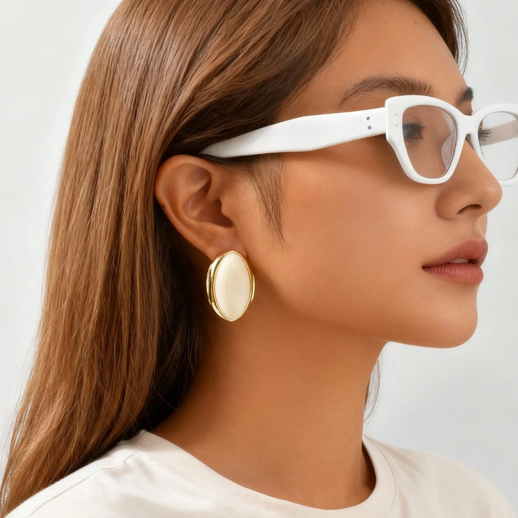 Exaggerated Retro Geometric Ellipse Stud Earrings | Personality Oval Dangle Jewelry for Women