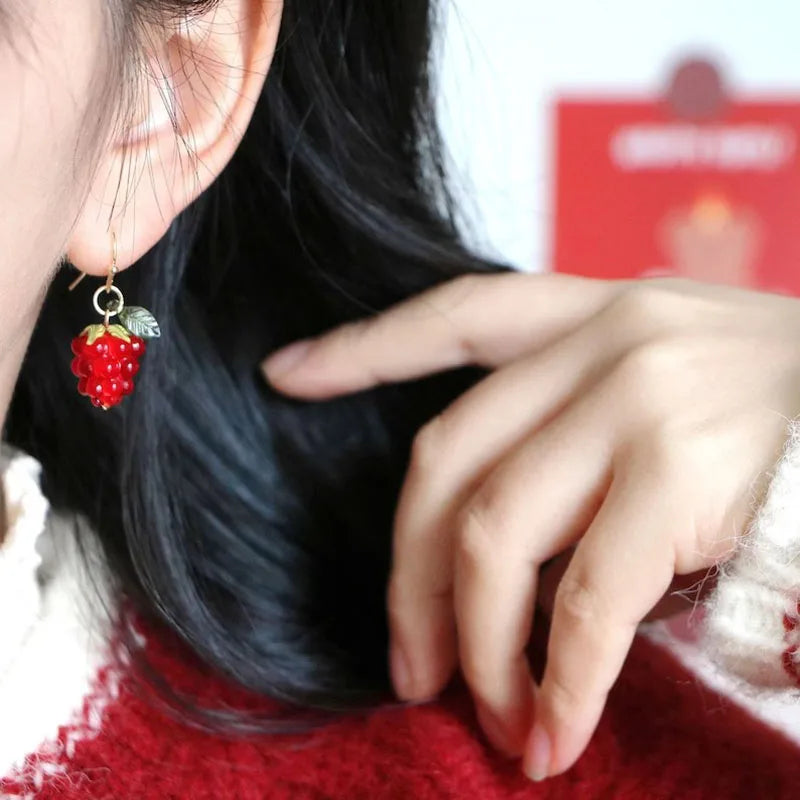 Raspberry Earrings | Cute Fruit Aesthetic Handmade Drop Earrings