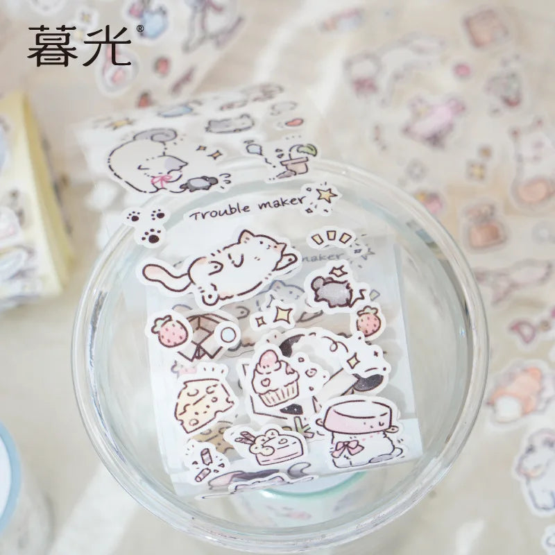 Cat Flash Film Die-Cutting Sticker Tape | 4 Cute Cat Cartoon Designs for DIY Collage