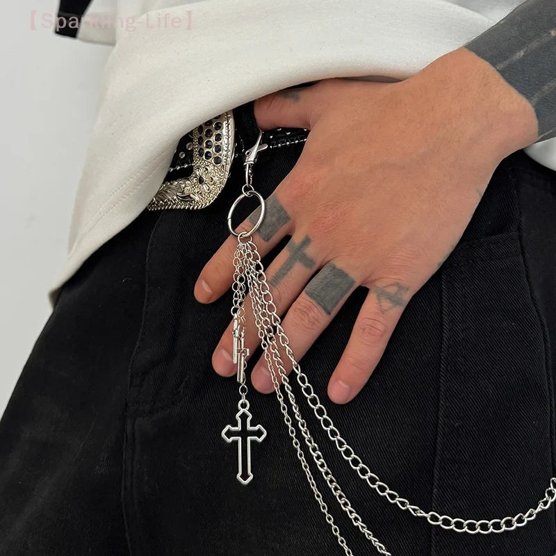 Retro Punk Cross Pendant Waist Chain | Unisex Hip Hop Jeans Keychain Accessory