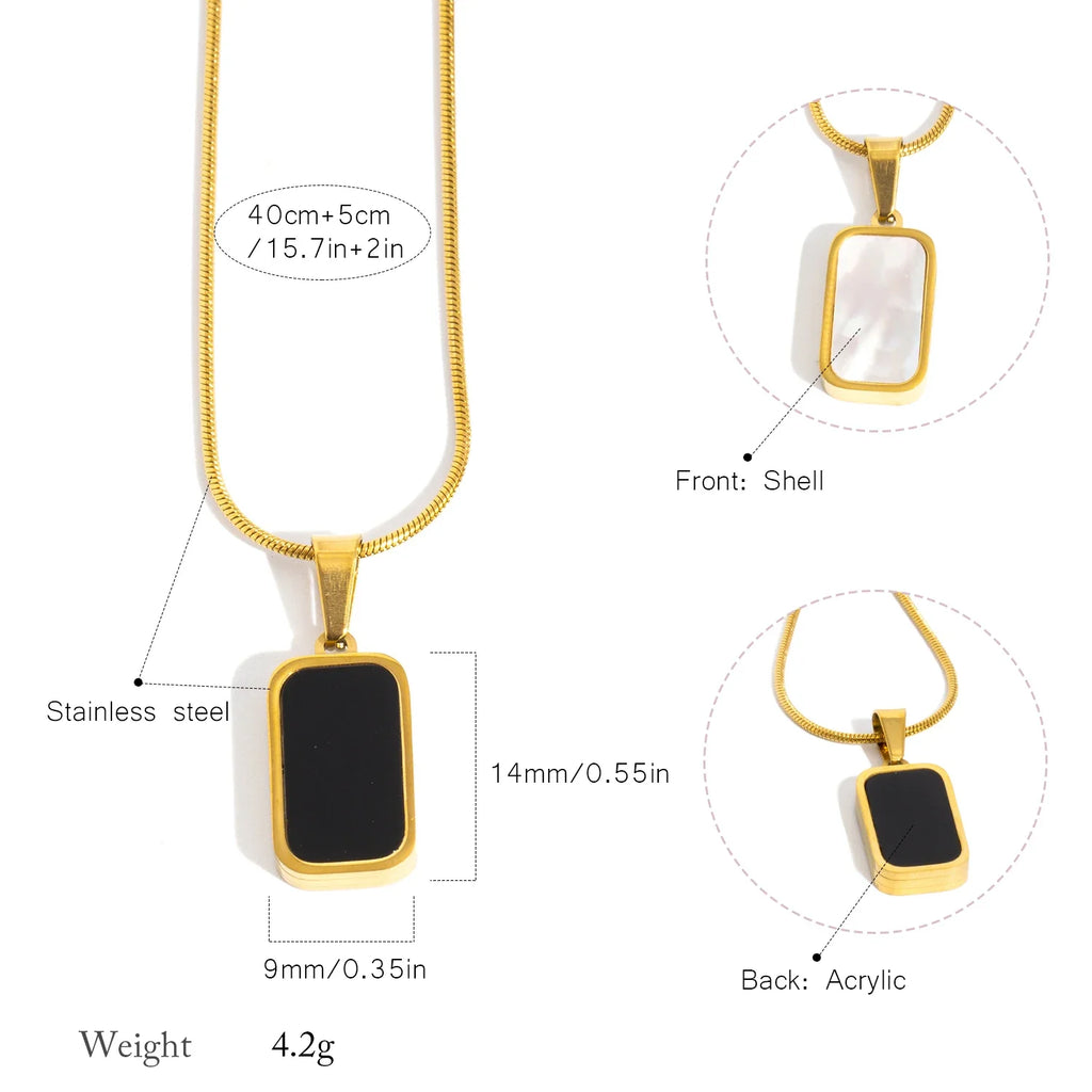 Double Sided Square Pendant Necklace | 18K Gold Plated Stainless Steel Jewelry