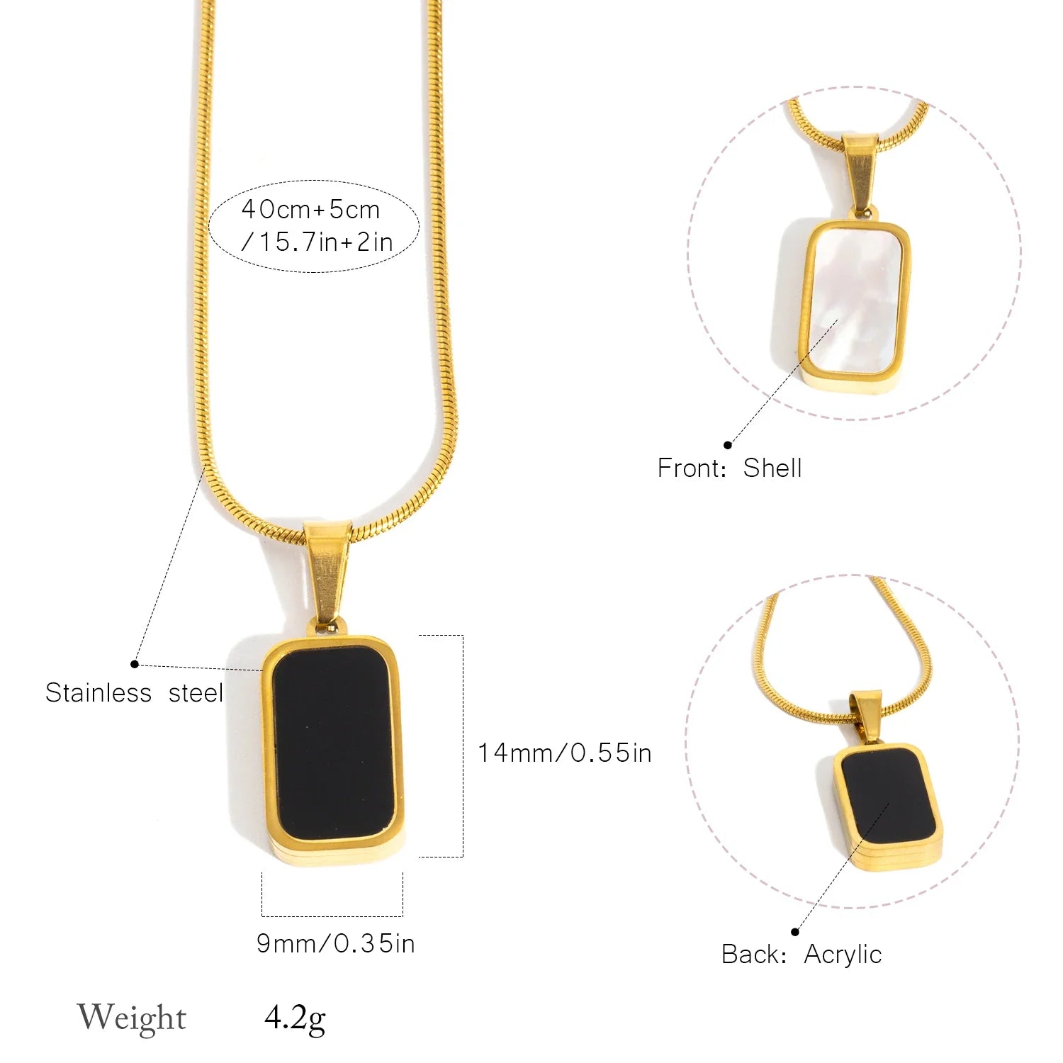 Double Sided Square Pendant Necklace | 18K Gold Plated Stainless Steel Jewelry