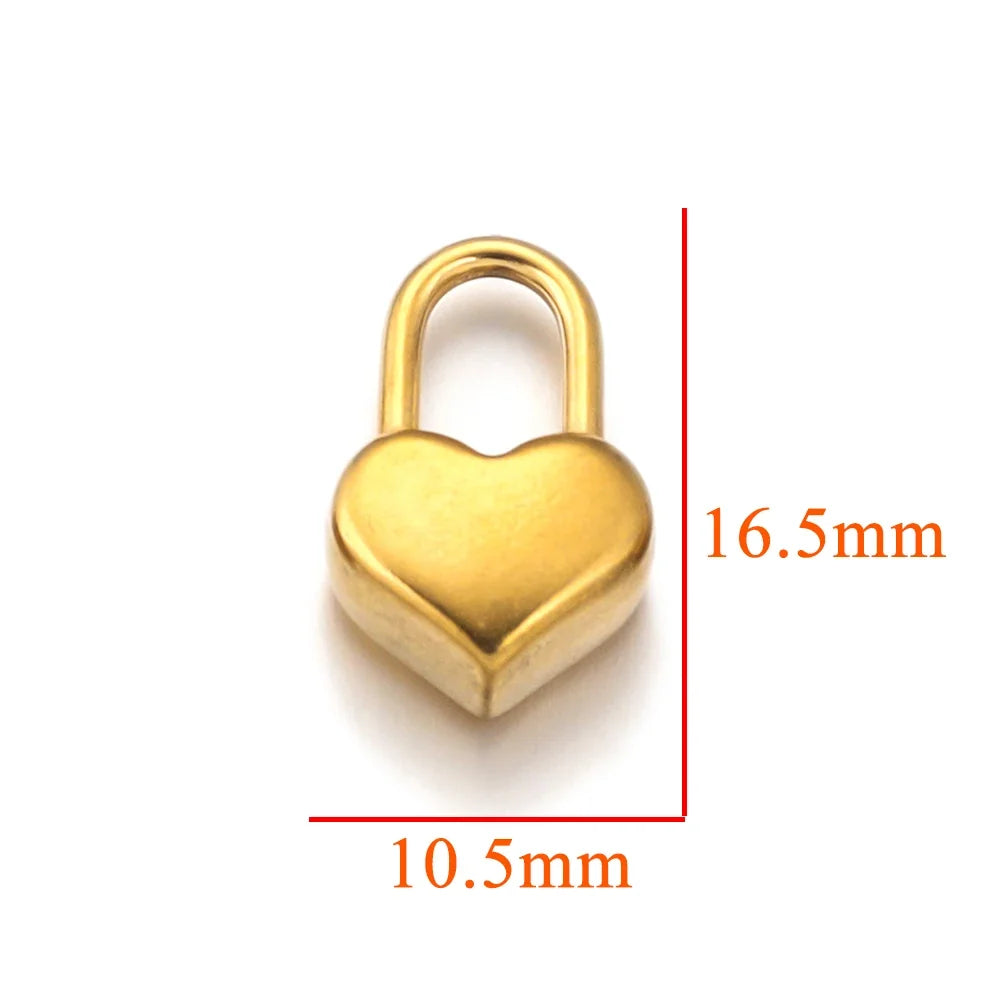 Gold Plated Heart Lock Key Pendant Set | 5pcs Stainless Steel Charms for DIY Jewelry