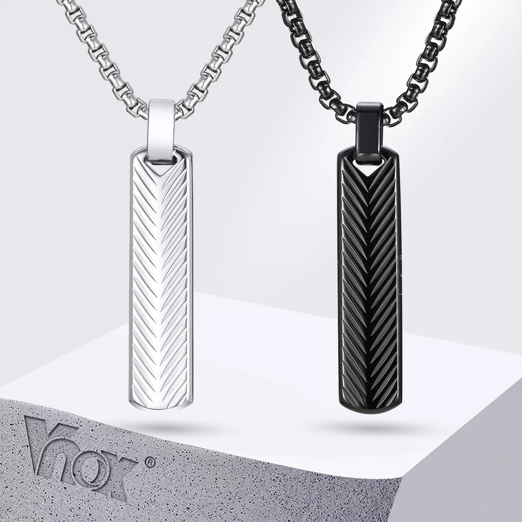 Vnox Stainless Steel Vertical Bar Pendant Necklace for Men | Black Silver Metal Collar Jewelry