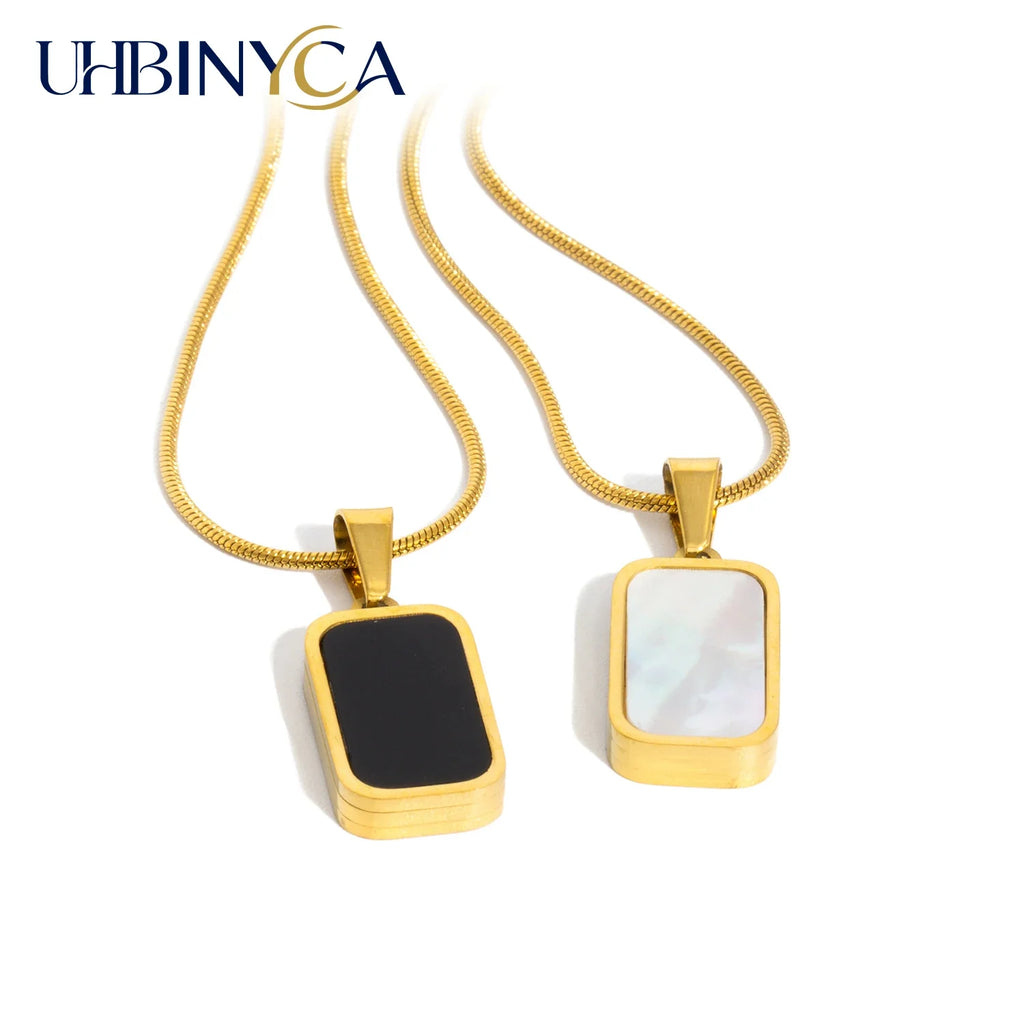 Double Sided Square Pendant Necklace | 18K Gold Plated Stainless Steel Jewelry