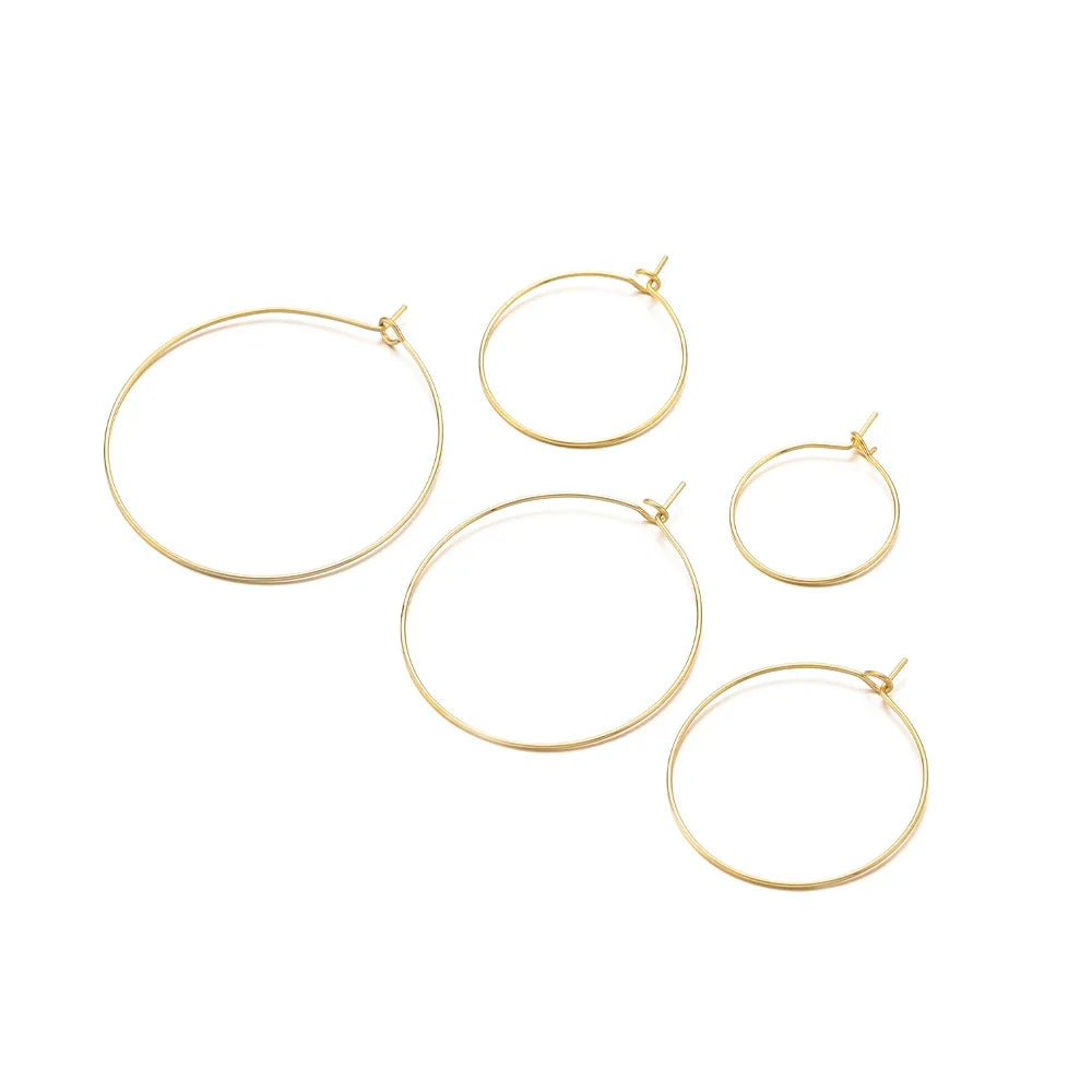 20pcs Stainless Steel Big Circle Hoop Earrings Wires | 18K Gold Plated or Steel Color, 20-40mm