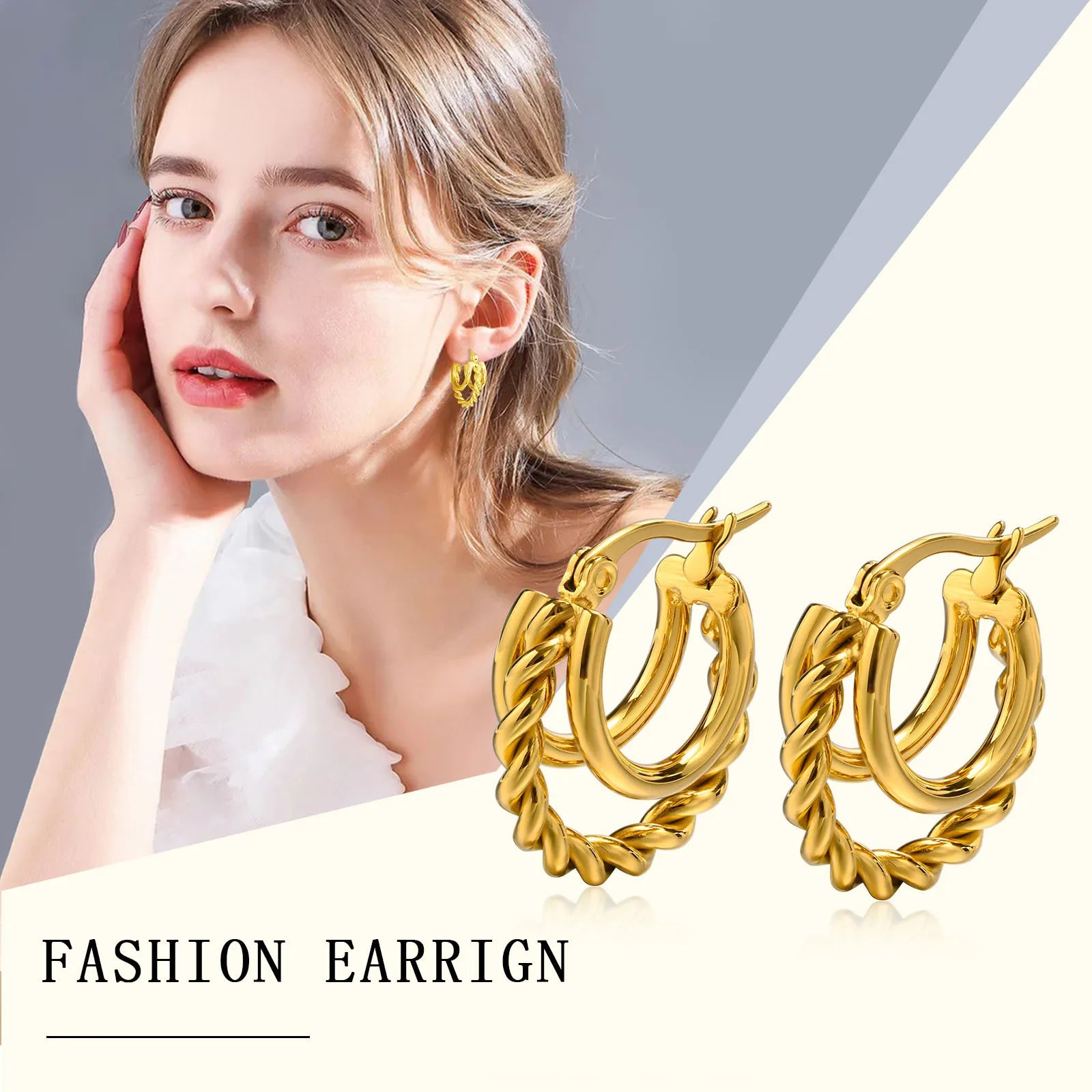 Trendy Stainless Steel Hoop Earrings for Women | Gold Plated Layered Huggie Earrings