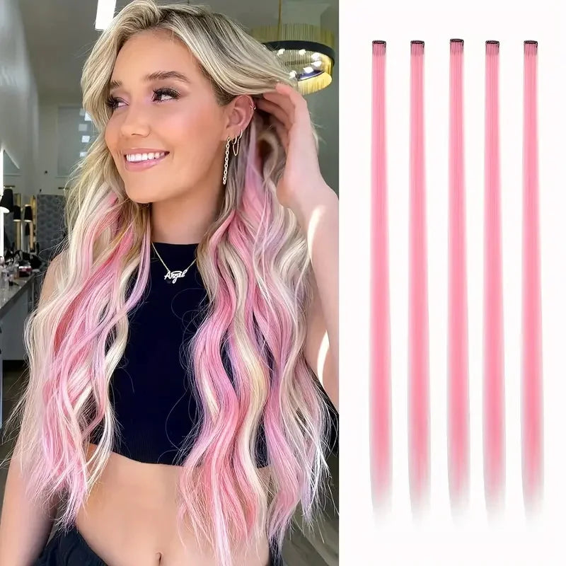 22 Inch Ombre Rainbow Clip In Hair Extensions | 5 Pcs Heat Resistant Synthetic Hairpiece