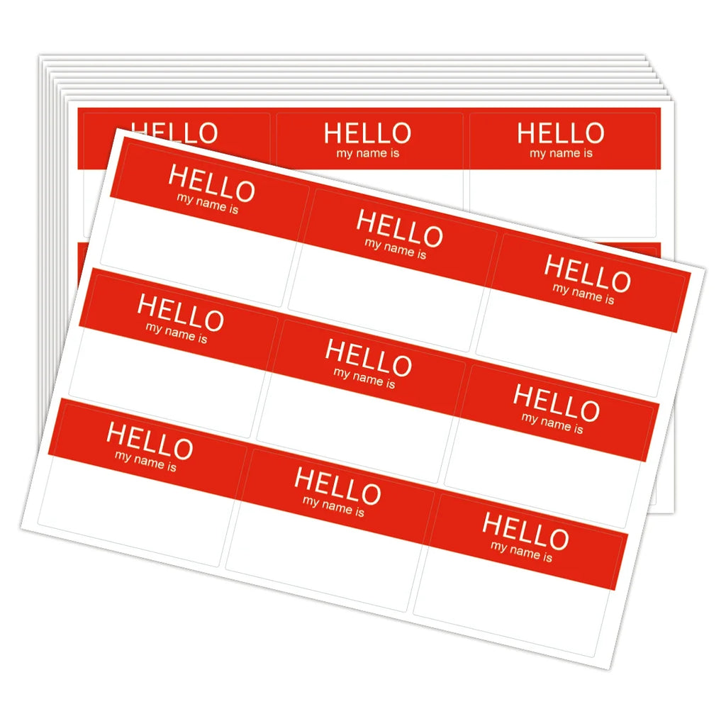 10 Sheets Red Hello My Name Is Name Tag Stickers | Self-Adhesive Name Labels for Parties, Classrooms, and Office Events