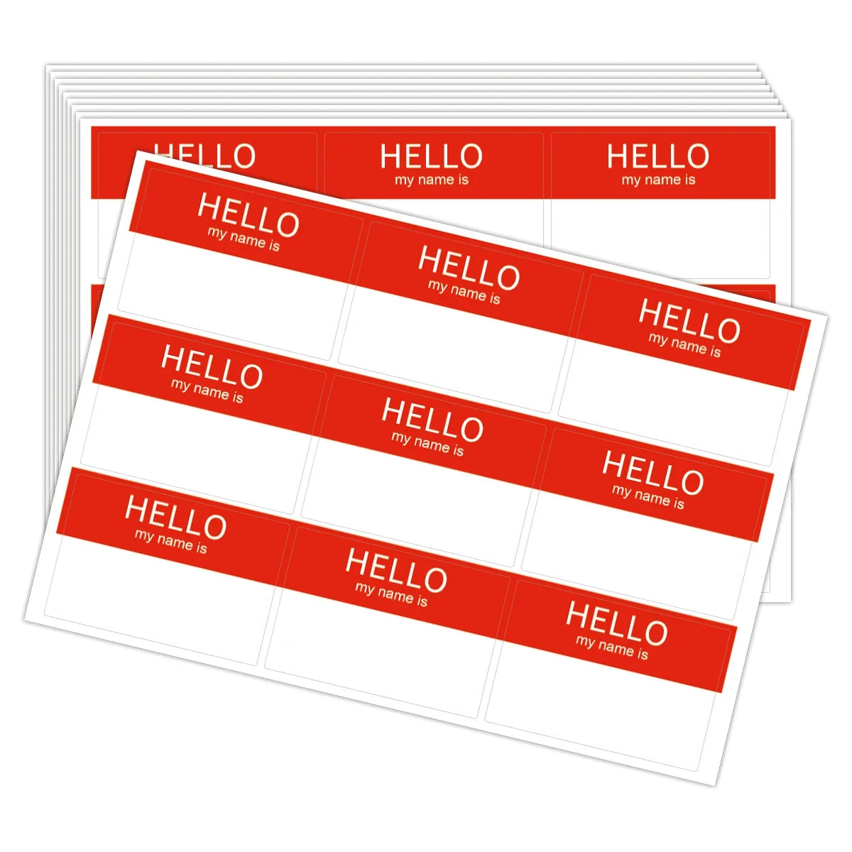 10 Sheets Red Hello My Name Is Name Tag Stickers | Self-Adhesive Name Labels for Parties, Classrooms, and Office Events