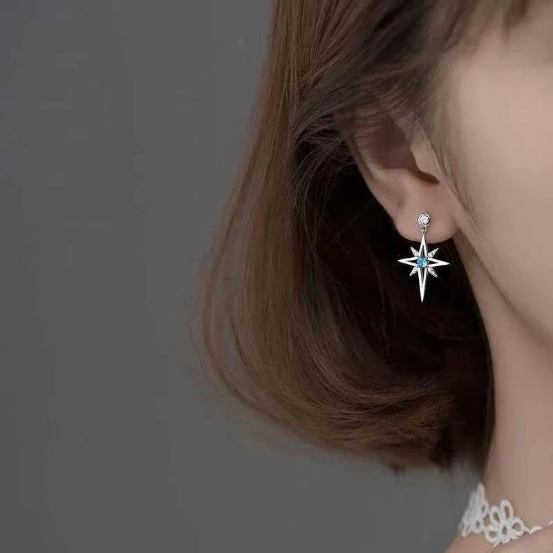 S925 Cubic Zirconia Octagonal Star Earrings | Trendy Silver Stud Earrings for Women
