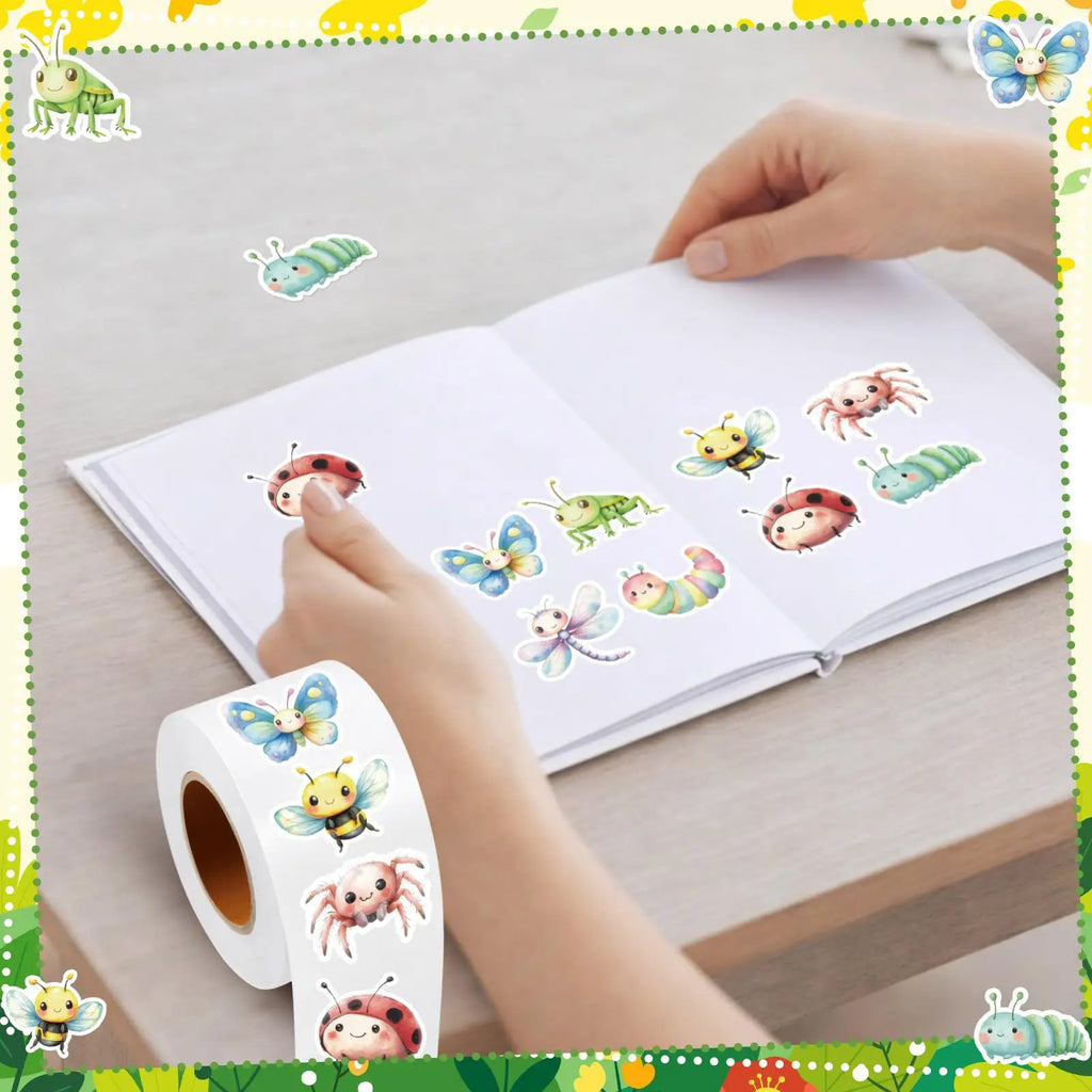1 Roll Spring Insect Stickers Decal Reward Cute Office Supplies Incentives Animals Sticker Christmas Party Favor, 500 Pcs 1inch