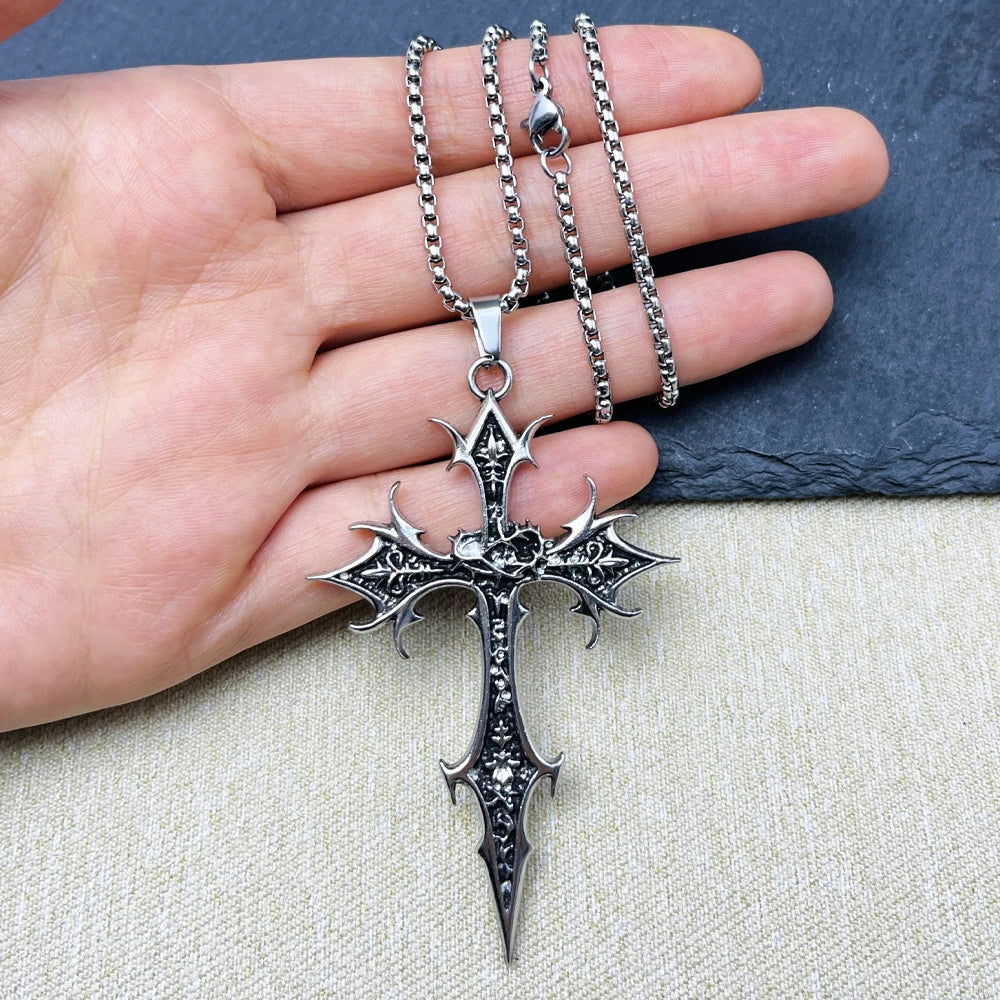 Gothic Double Sided Cross Pendant Necklace | Niche Hip Hop Punk Jewelry