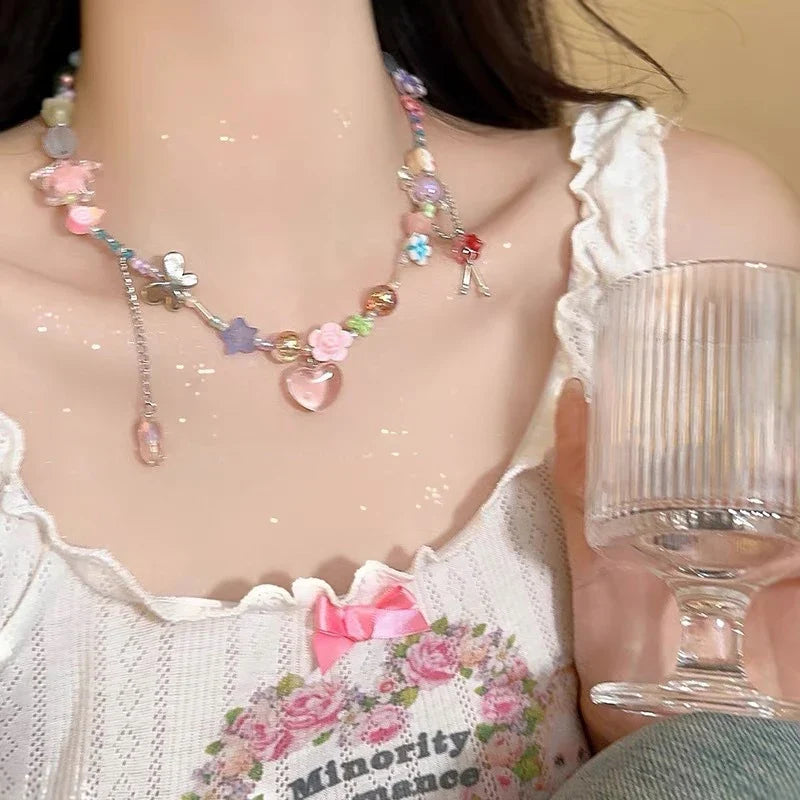 Colorful Candy Beaded Choker Necklace | Y2K Sweet Cute Short Clavicle Chain