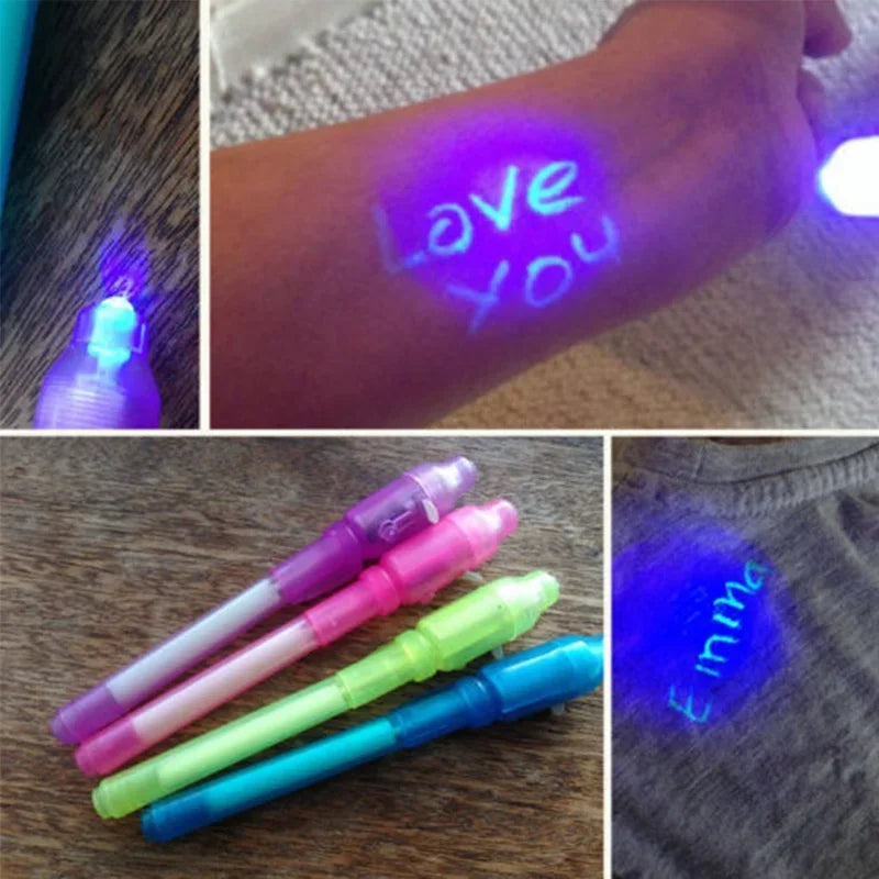 4pcs Luminous Light Pen Set | 2 in 1 UV Black Light Combo Drawing Invisible Ink Pen for Kids