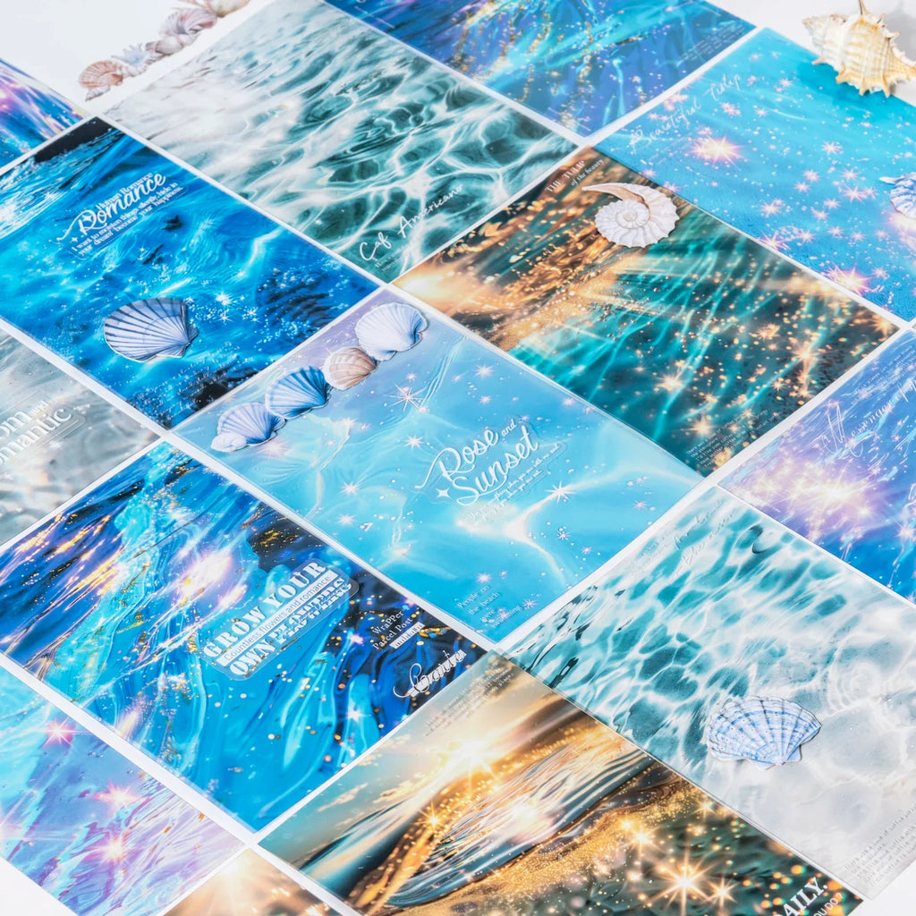 25 Sheets Blue Ocean Theme Dual Texture Sticker Pack | Scrapbook and Journal Decor Set