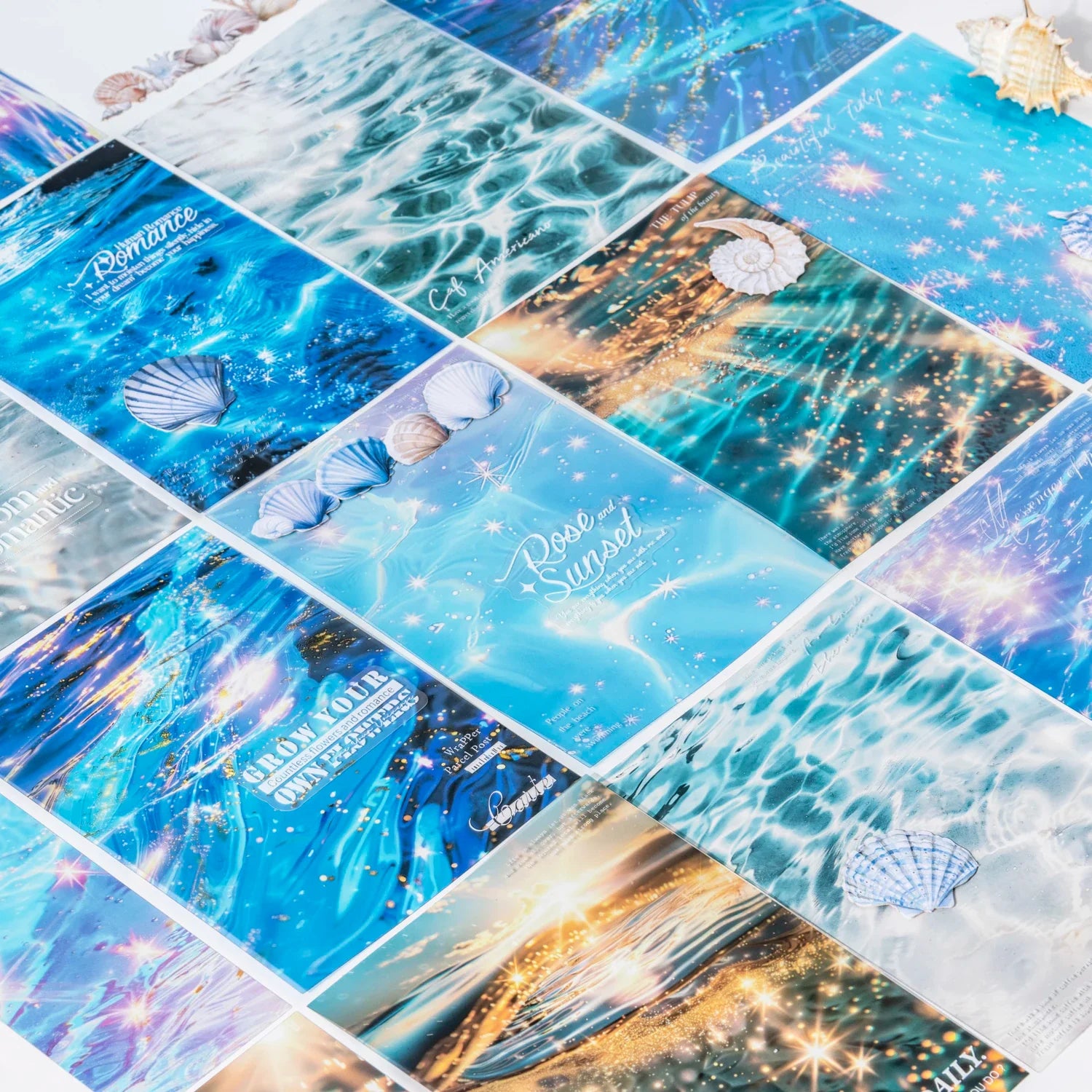 25 Sheets Blue Ocean Theme Dual Texture Sticker Pack | Scrapbook and Journal Decor Set