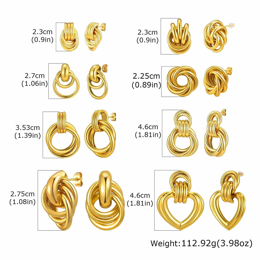 18K Gold Twist Knot Stud Earrings | Geometric Textured Screw-Back Earrings for Women