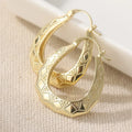 Vintage Oval Golden Hoop Earrings | Hand Carved Patterned Drop Earrings
