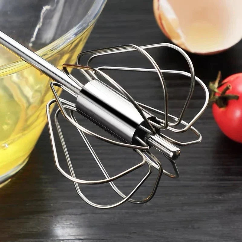 Household Semi-Automatic Rotating Egg Beater | Stainless Steel Manual Whisk