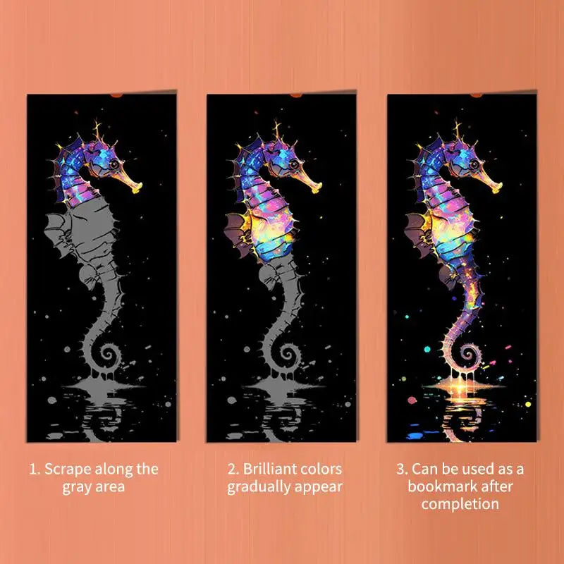 Kids Scratch Art Set with Bookmark Paper | 12 Pcs Animal Drawing Kit
