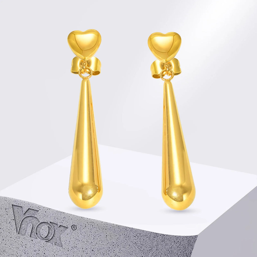 Vnox Sweet Heart Long Tear Drop Earrings | Stainless Steel Water Droplet Piercing Jewelry for Women