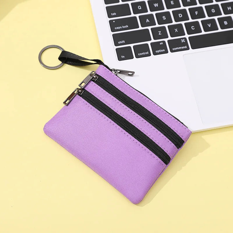 Women Mini Zippers Canvas Coin Purse | Compact Wallet with Keychain
