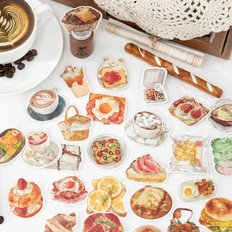 Mr.Paper Sweet Collection Washi Stickers | 50 Watercolor Food & Coffee Stickers for Journaling