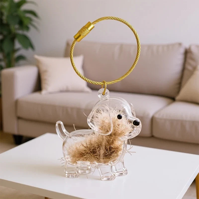 Clear Pet Hair Memorial Keepsake Capsule | Dog Fur Container Keychain for Pet Lovers
