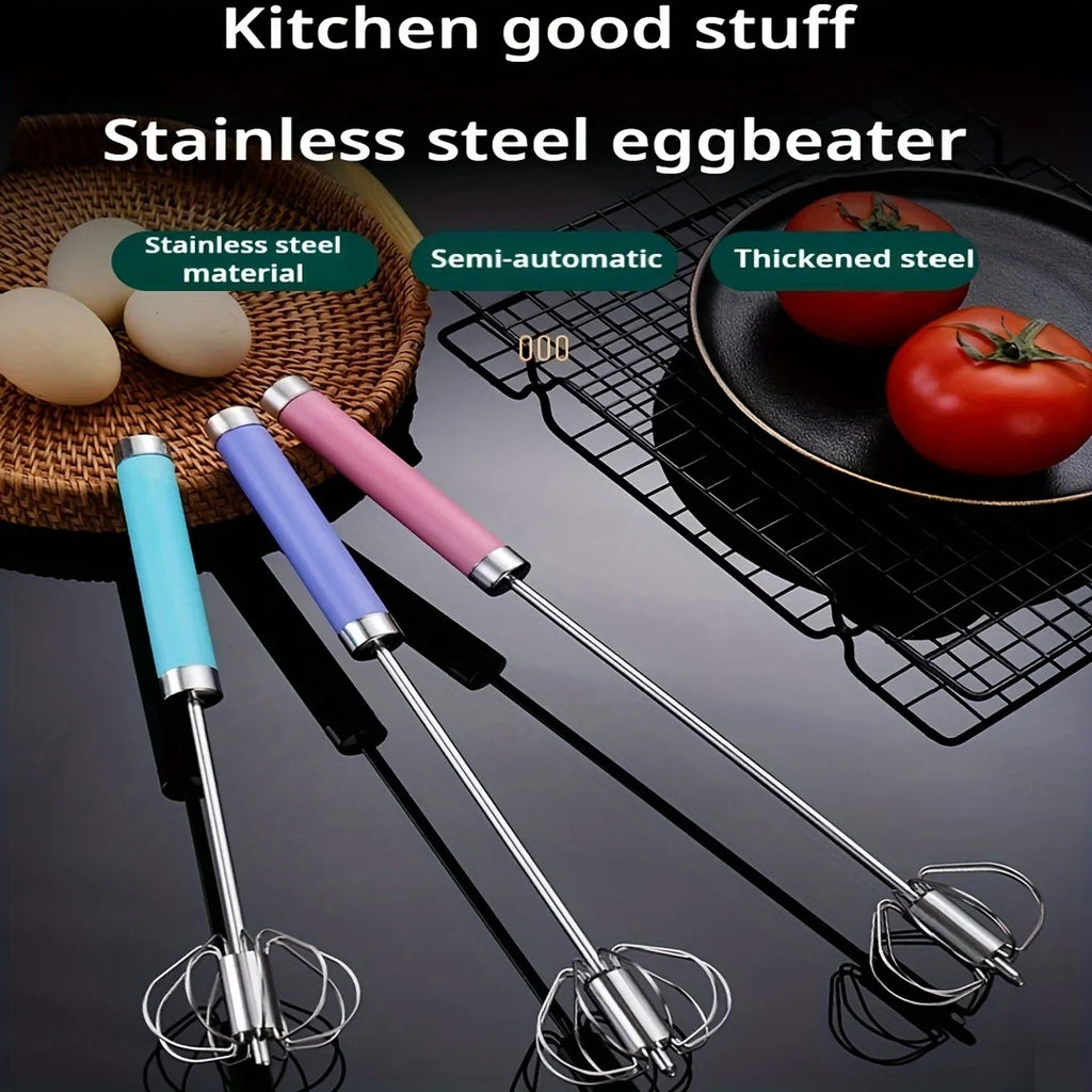 Easy Whisking Stainless Steel Whisk | Semi-Automatic Egg Beater for Hand Stirring