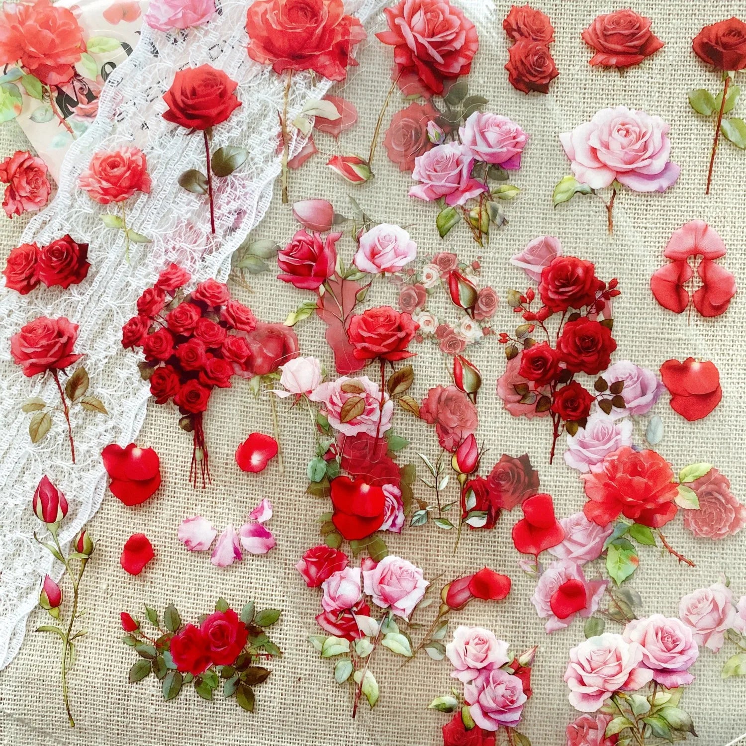 Transparent Flower Stickers Set | 6 Sheets PET Stickers for Scrapbook and Junk Journal