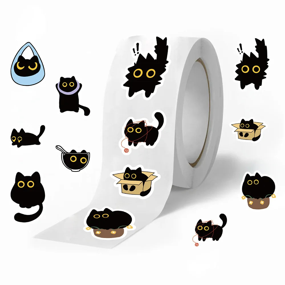 100-500Pcs Cartoon Cat Sticker Roll Set | DIY Decorative Stickers for Party, Phone, Guitar, and Stationery