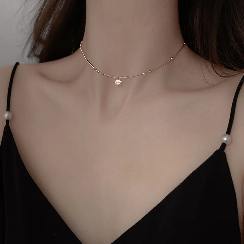 40CM 925 Sterling Silver Snake Chain Necklace | Lucky Round Card Pendant for Women
