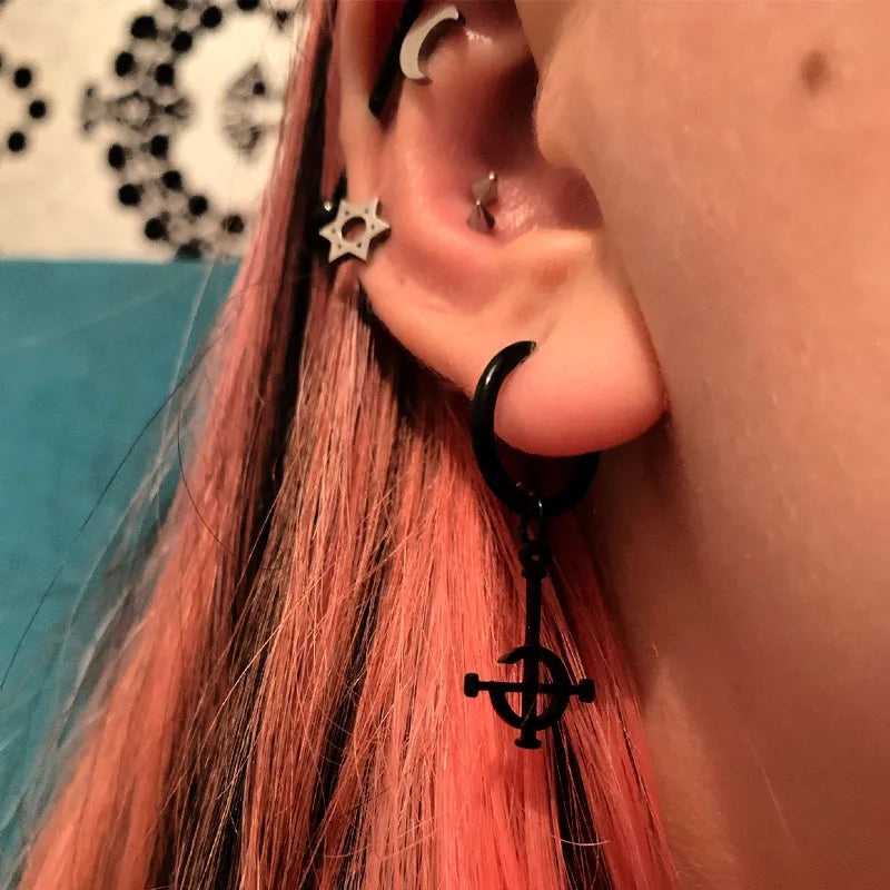Goth Ghost BC Nameless Dangle Earrings | Stainless Steel Ghoul Band Jewelry