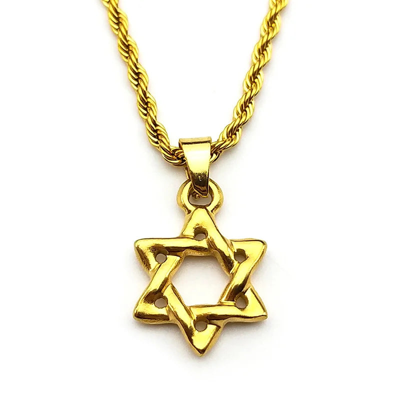 Magen David Star Necklace | Stainless Steel Gold Pendant Jewelry for Men and Women