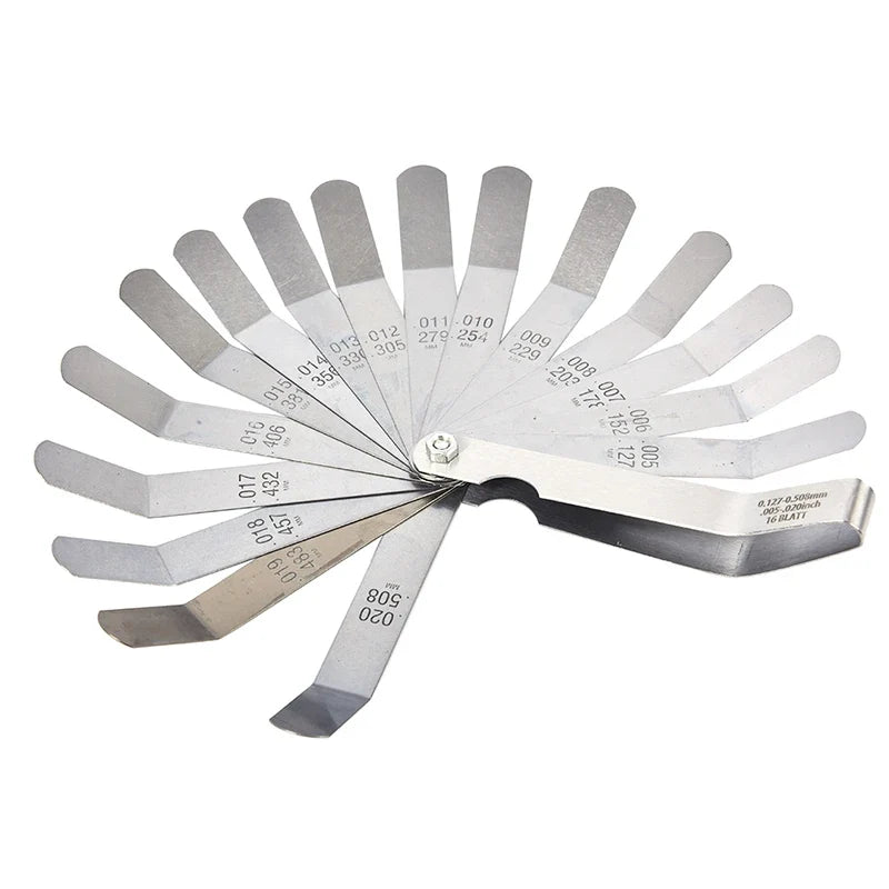 Curved Stainless Steel Feeler Gauge 16 Blades | Metric Gap Measuring Tool 0.05-1mm