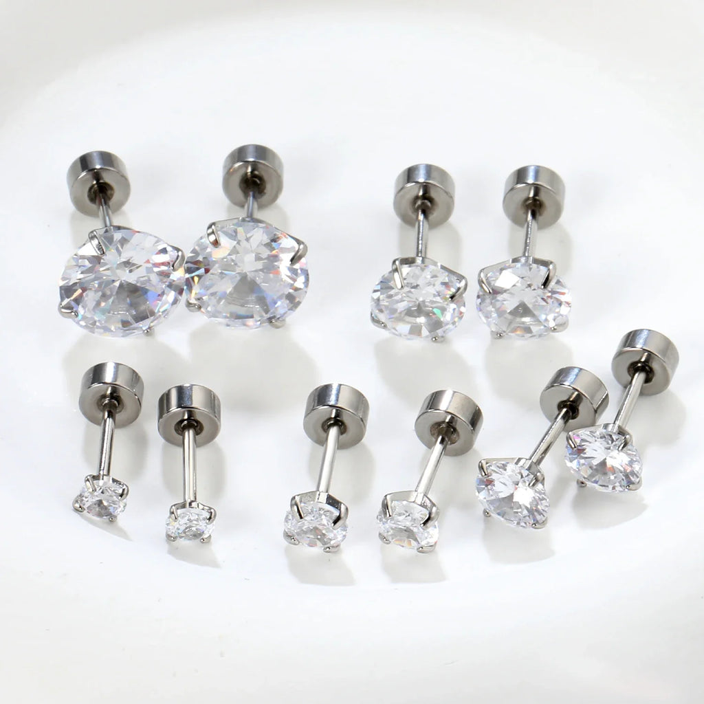 Surgical Steel Cubic Zirconia Stud Earrings | Unisex Screw-Back Earrings