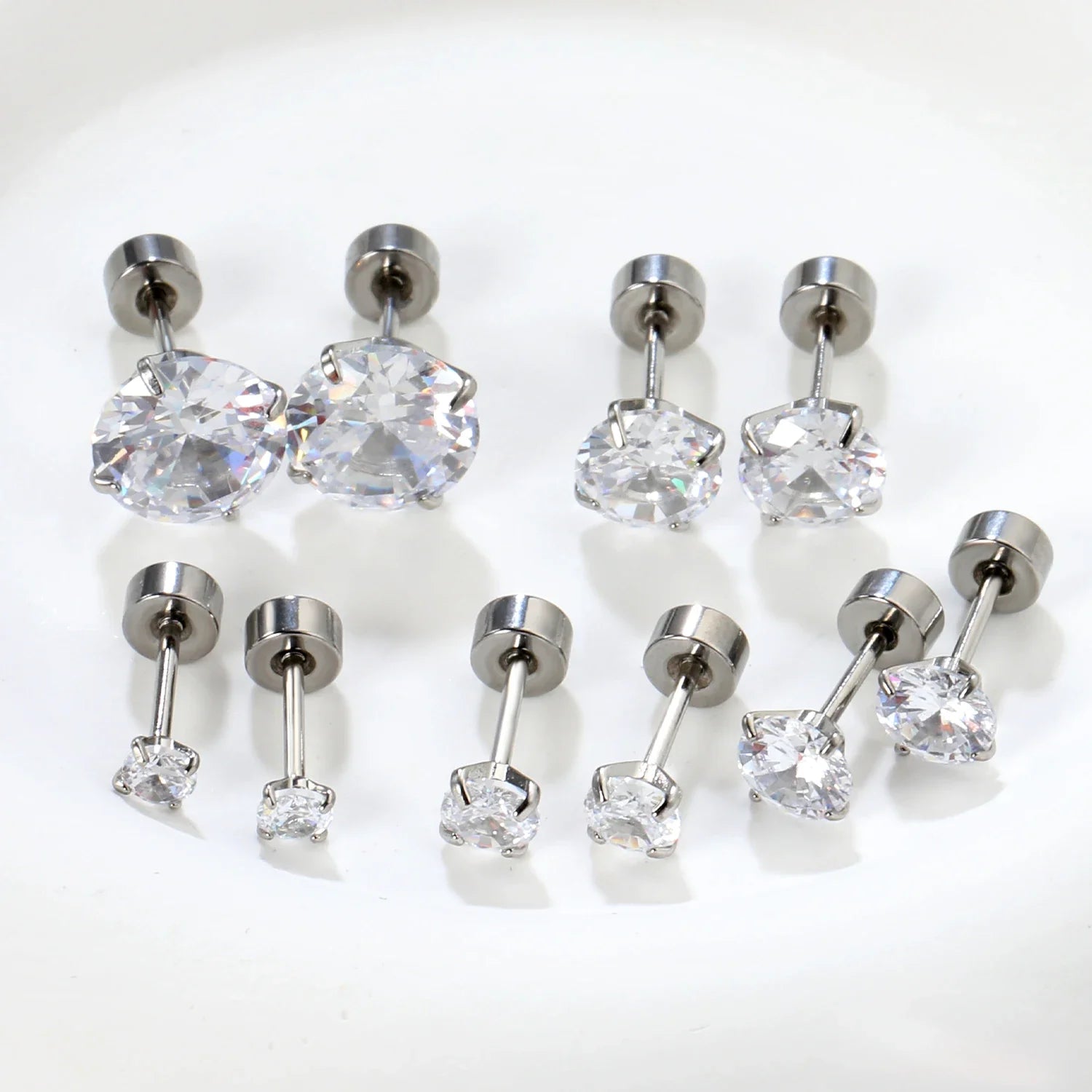 Surgical Steel Cubic Zirconia Stud Earrings | Unisex Screw-Back Earrings