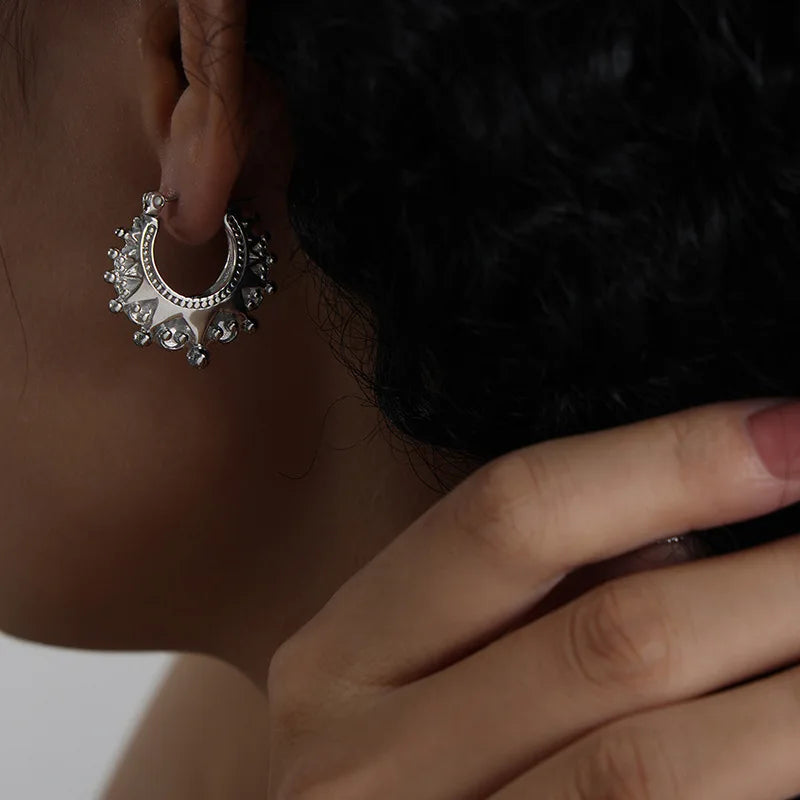 Vintage Stainless Steel Pointed Hoop Earrings | Victorian Bohemian Ear Jewelry
