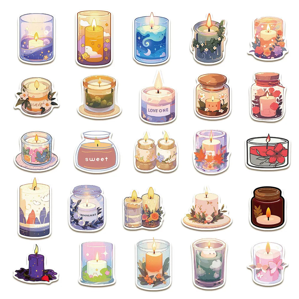 50-Piece Cozy Scented Candle Stickers | Waterproof Decals for Laptops, Notebooks, and Water Bottles