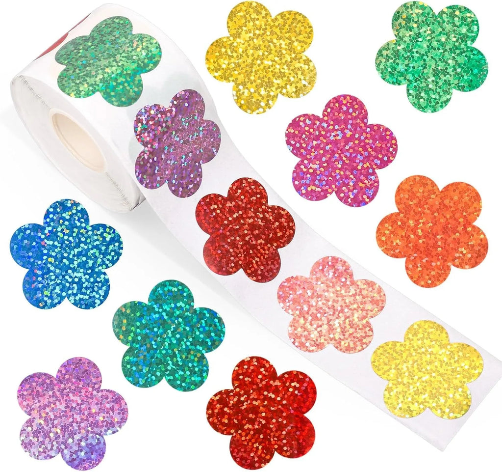 500pcs Laser Flower Sticker Roll | Cute Flower Shape Sealing Stickers for Gift Wrapping and DIY Crafts