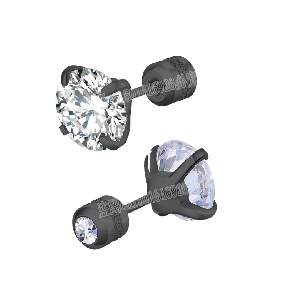Black Round Cubic Zirconia Stud Earrings | Stainless Steel Hypoallergenic Fashion Earrings