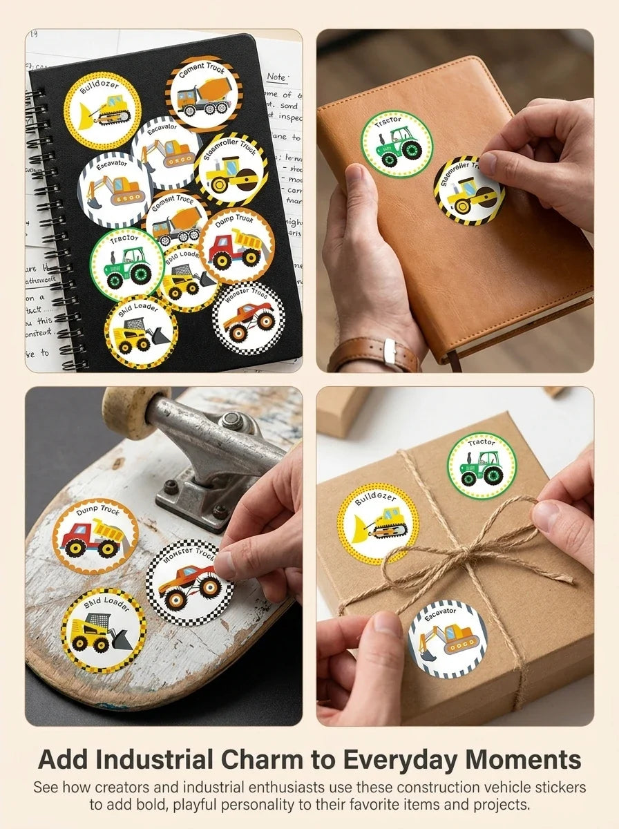 1 Roll (500 Stickers) Cartoon Engineering Vehicle Sticker Set | Teacher Reward Labels