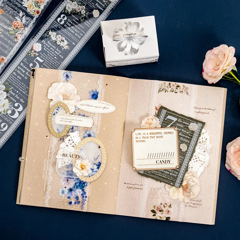 6 Styles Decorative Lace Flower Tape Set | DIY Collage PET Stickers