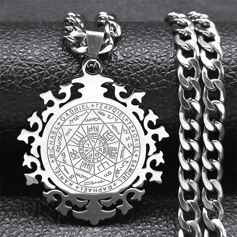 Seven Archangels Amulet Necklace | Stainless Steel Seal of Salomon Protection Talisman