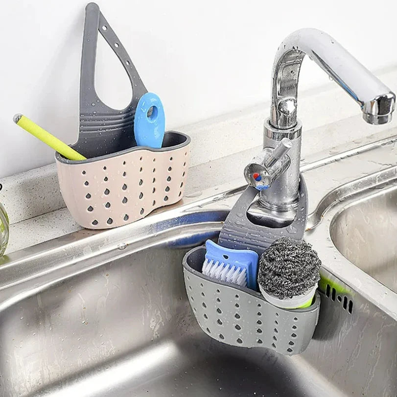 Kitchen Sink Holder Hanging Drain Basket | Adjustable Soap Sponge Shelf Organizer