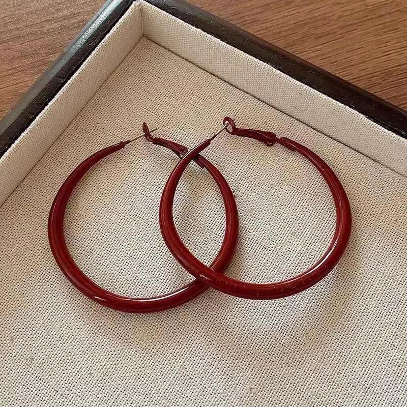 Red Big Round Hoop Earrings for Women | Trendy Geometric Huggie Jewelry