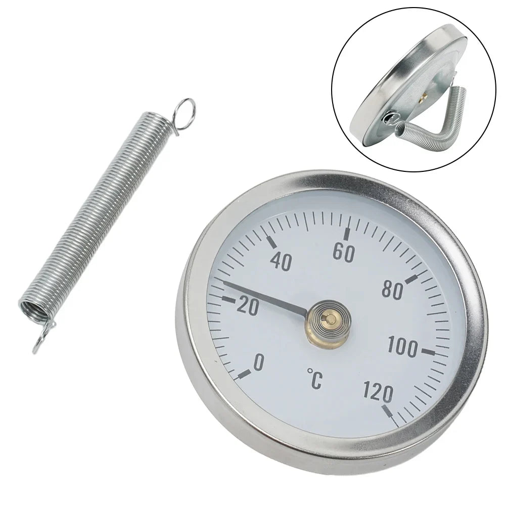 0-120°C Stainless Steel Clamp-on Tube Thermometer | Industrial Pipe Temperature Gauge with Spring