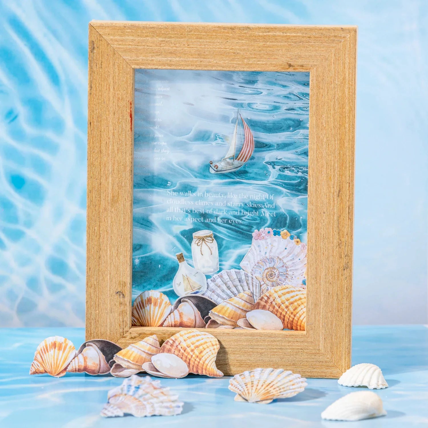 25 Sheets Blue Ocean Theme Dual Texture Sticker Pack | Scrapbook and Journal Decor Set