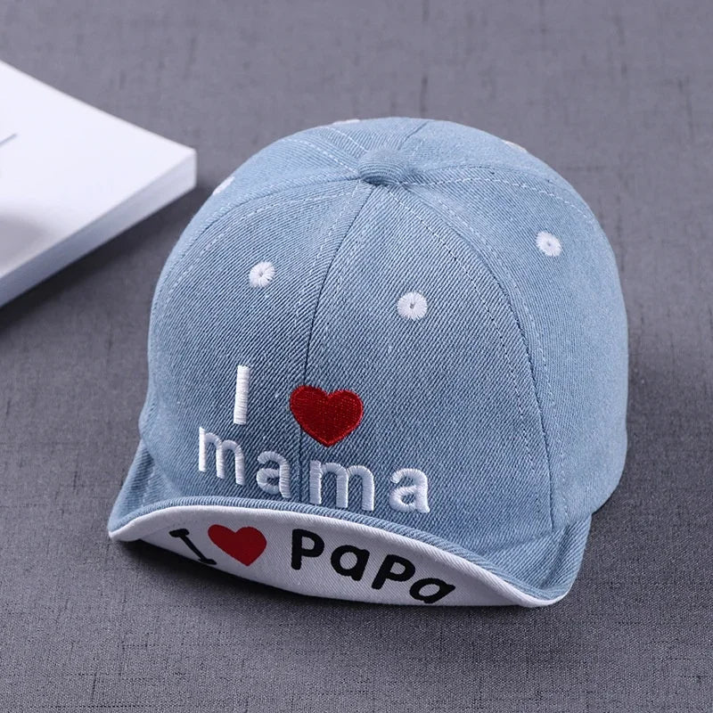 Baby Denim Baseball Cap with I Love Mama Lettering | Summer Hat for Boys and Girls